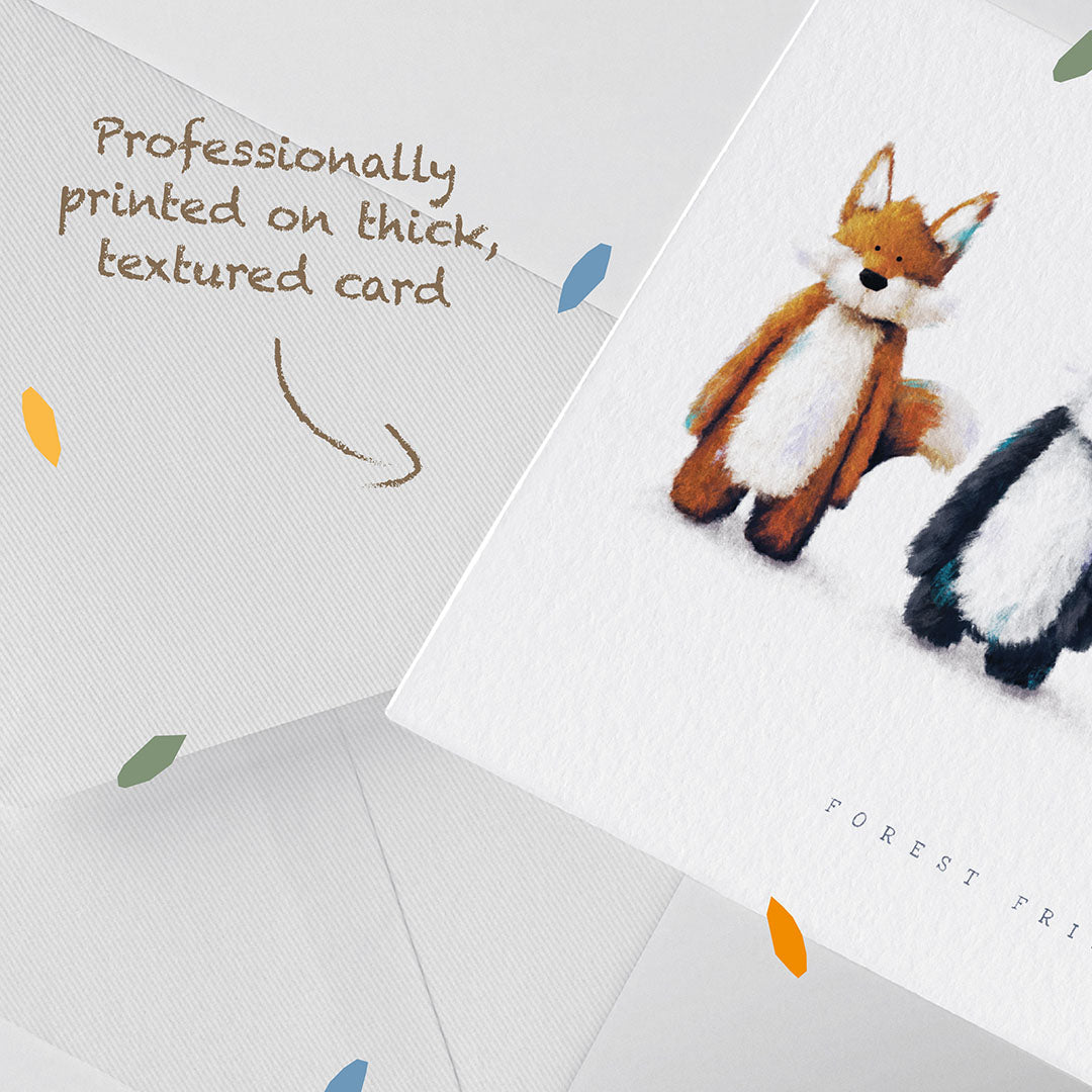 A woodland themed Children's Greetings Card printed on thick textured card